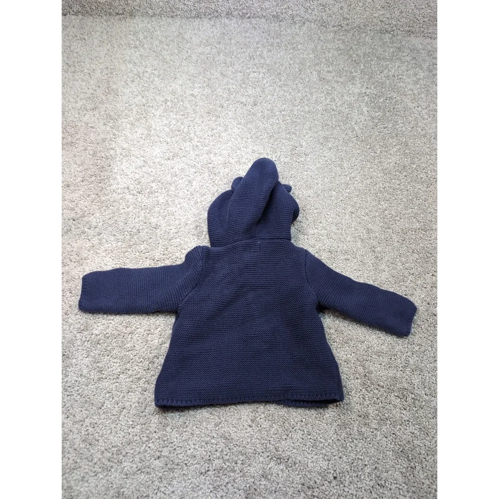 Baby GAP Navy Blue Knit Bear Ear Hooded Cardigan Sweater 6-12 Months 100% Cotton